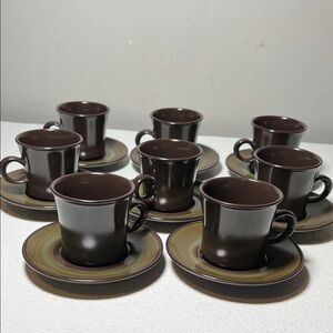 Vtg Franciscan Madeira Cups/Saucers Brown Earthenware Floral Embossed Set 8 NEW